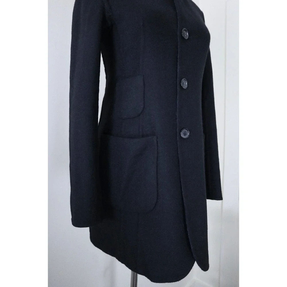 Akris US 4 Double Faced Wool Reversible Longline Jacket Navy Plaid Black - Picture 11 of 16